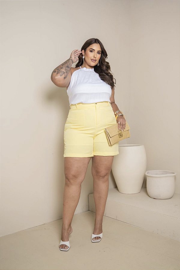 Shorts Luna Amarelo Quality Moda Plus Size Milanjus Primavera