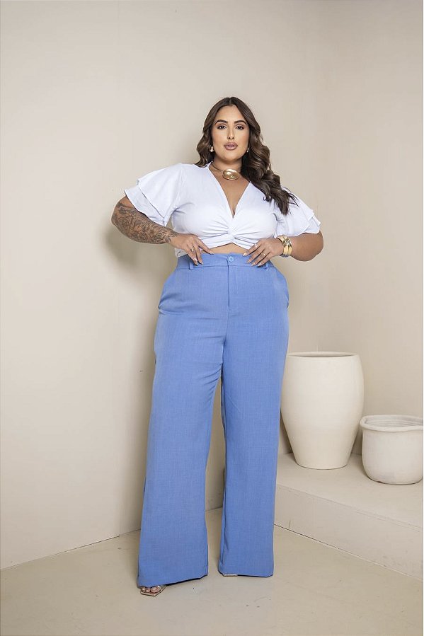 Calça Pantalona Azul Quality Moda Plus Size Milanjus Primavera