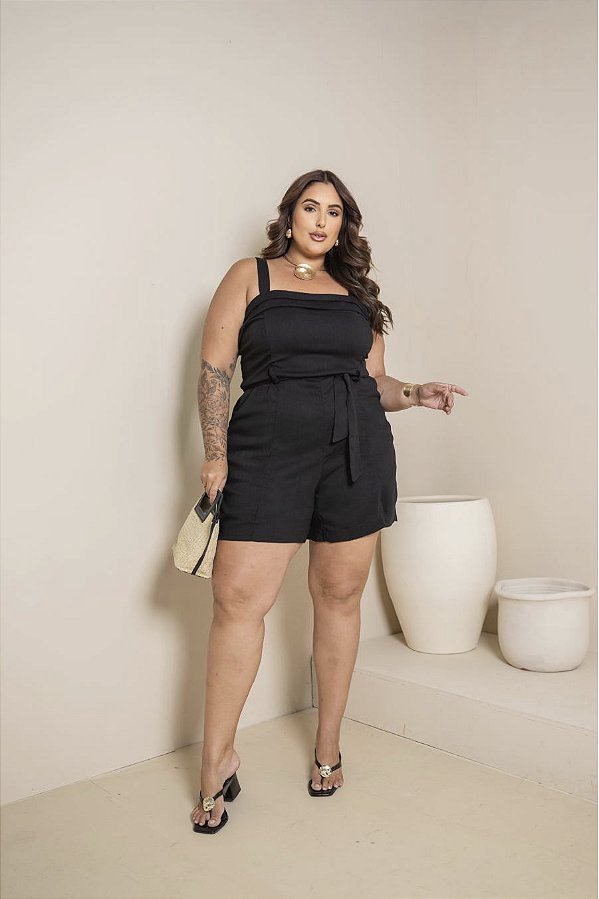 Macaquinho Preto Quality Moda Plus Size Milanjus Primavera