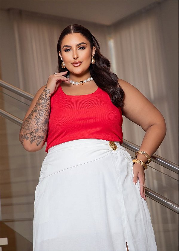 Regata Canelada Premium Vermelha Quality Moda Plus Size Milliossi Verão