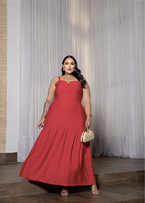 Vestido Alfaiataria Vermelho Quality Moda Plus Size Milliossi Verão