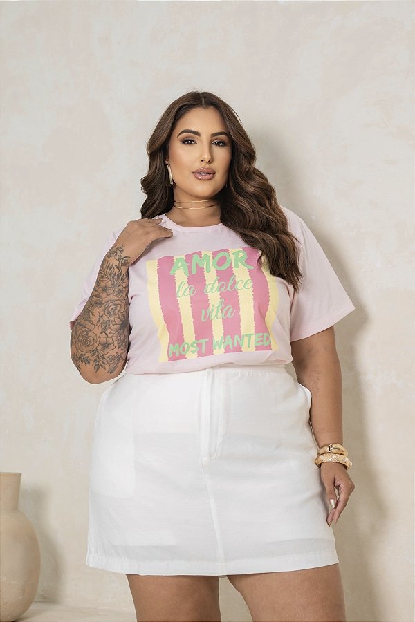 Tshirt Amor Rosa Quality Moda Plus Size Divas Verão