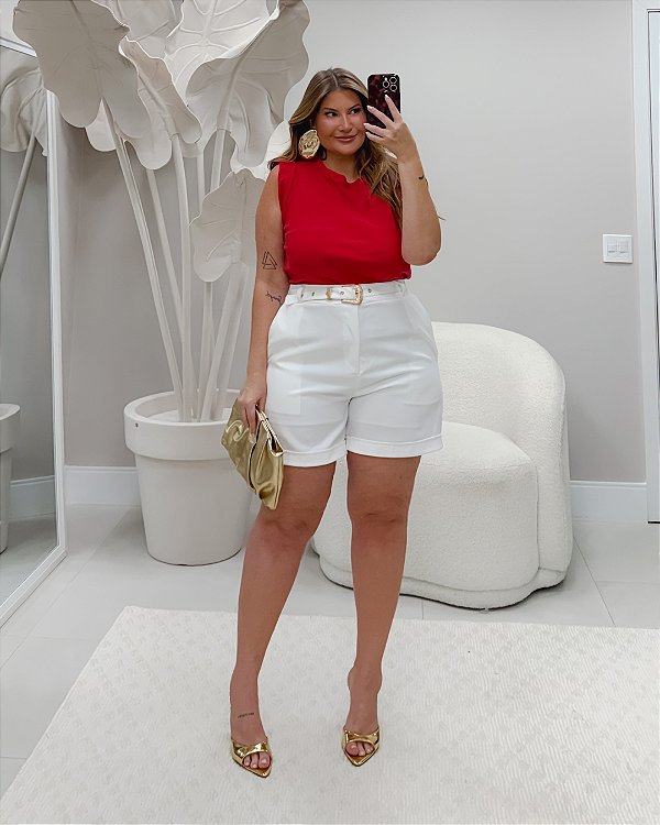 Shorts com Cinto Off White Quality Moda Plus Size Milanjus Verão loja
