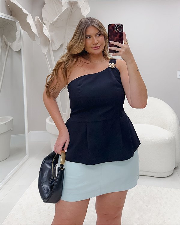 Blusa Ombro Único Preta Quality Moda Plus Size Milliossi Verão loja