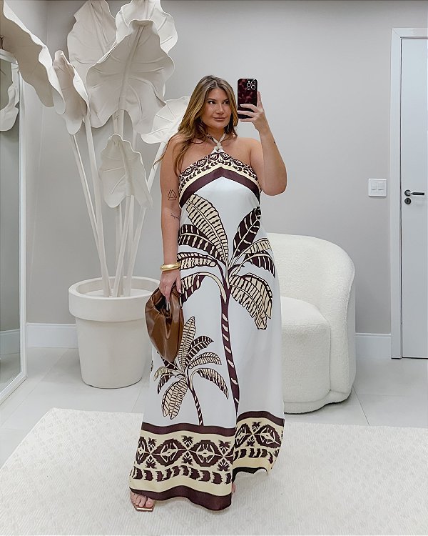 Vestido Longo Coqueiro Barrado Quality Moda Plus Size Duas Verão loja