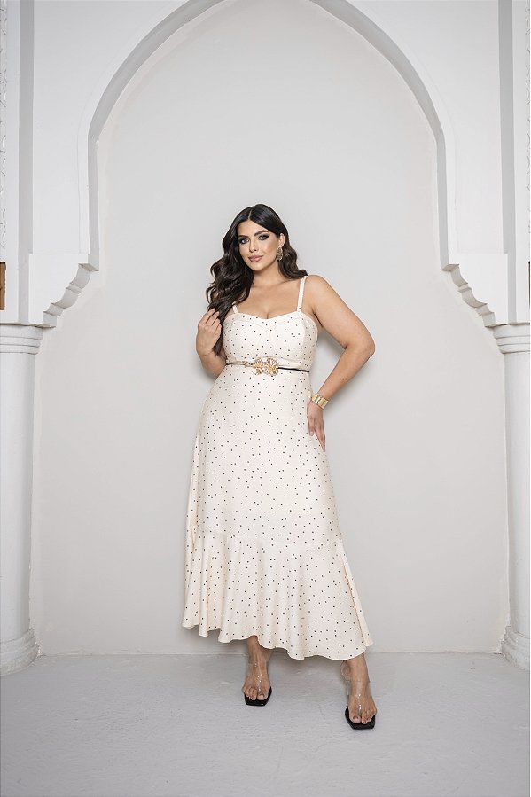 Vestido Midi Poá Brisa Natural Quality Moda Plus Size Divas Primavera loja