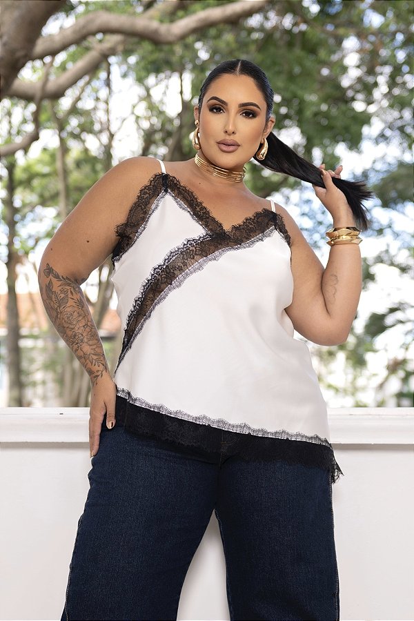 Bata de Alça com Renda Off Quality Moda Plus Size Divas Verão loja