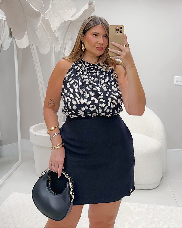 Blusa Estampada Preta Quality Moda Plus Size rml Alto Loja