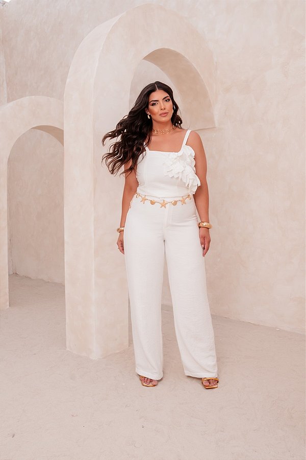 Calça Aruba Off White Quality Moda Plus Size dub Alto