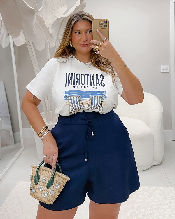 T-Shirt Santorini Off White Quality Moda Plus Size Alto qbl