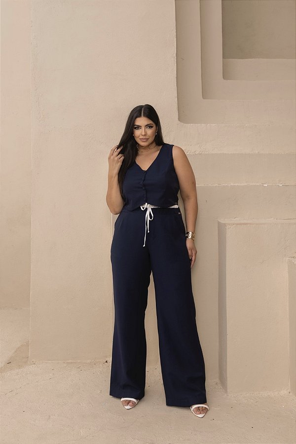 Calça Detalhes no Cós Marinho Quality Moda Plus Size dvs Alto