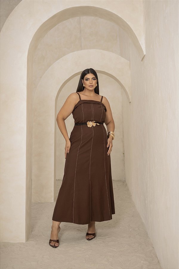 Conjunto Top e Saia Midi Pespontado Brownie Quality Moda Plus Size dvs Alto