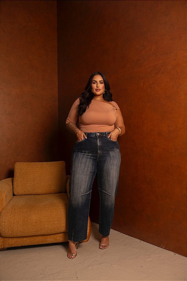 Calça Barrel Recortes Quality Moda Plus Size dvs Alto