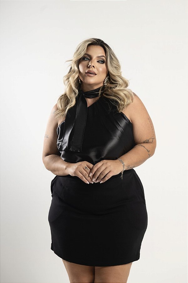 Blusa Cetim Preto Quality Moda Plus Size Alto mlj