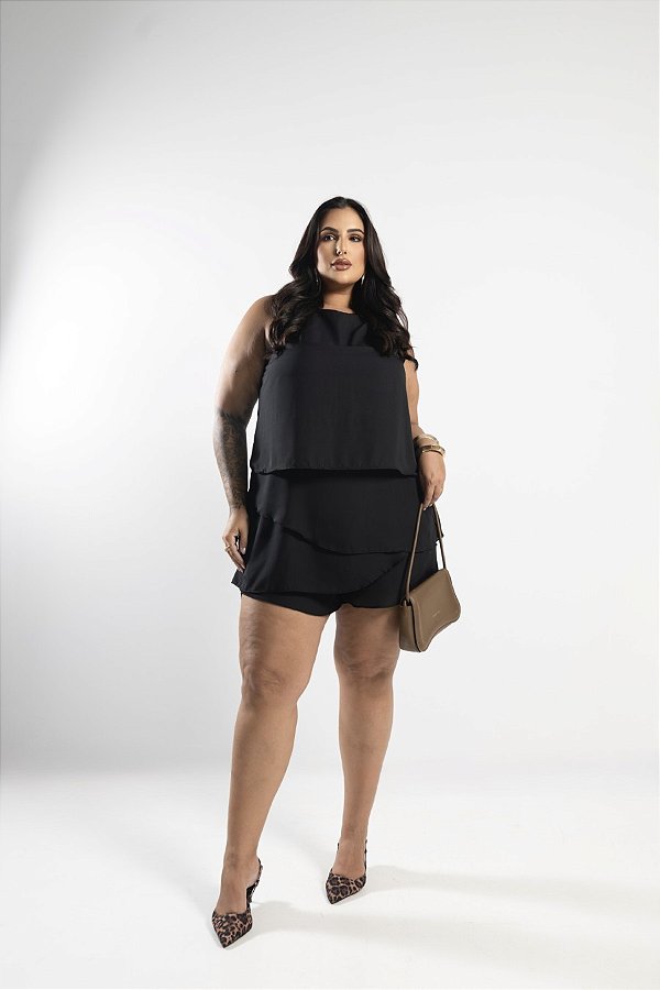 Vestido Macaquinho Preto Quality Moda Plus Size Alto mlj