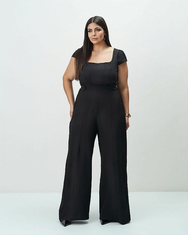 Macacão Workwear Preto Moda Plus Size Alto qbl