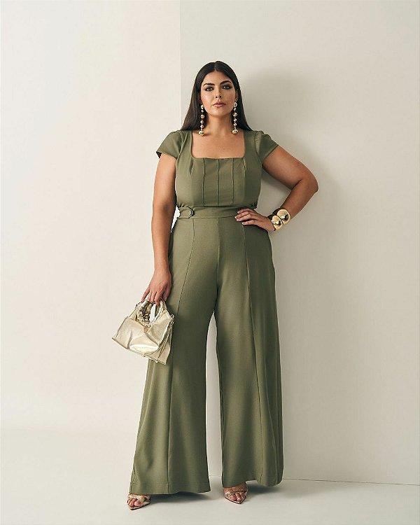 Macacão Workwear Verde Moda Plus Size Alto qbl