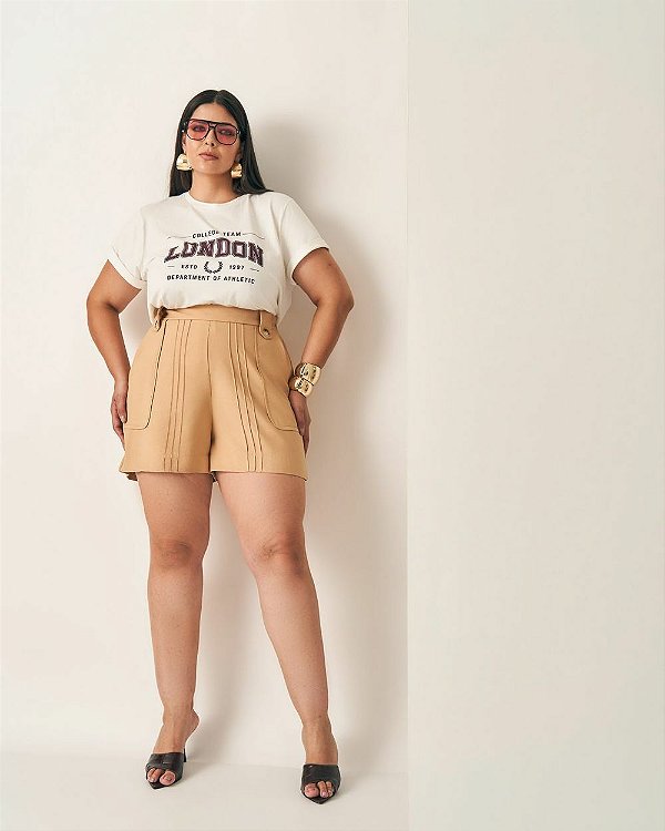Bermuda Shorts Mostarda Moda Plus Size Alto qbl