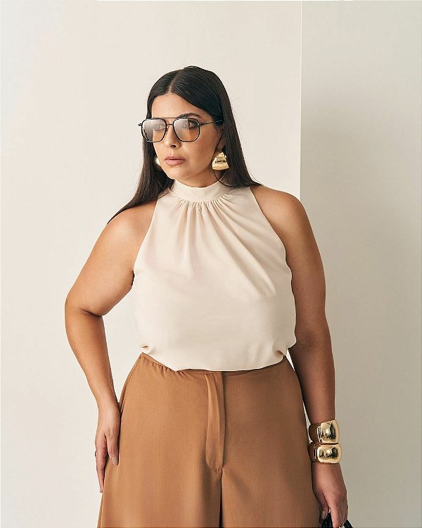 Blusa Gola Alta Bege Quality Moda Plus Size Outono qbl loja Outono