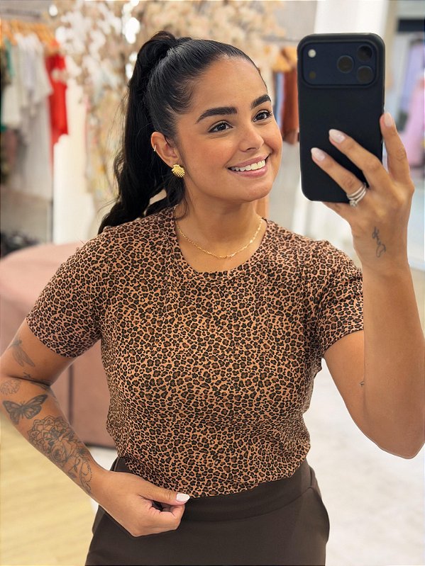 T-shirt Animal Print Quality Moda Plus Size mca loja outono