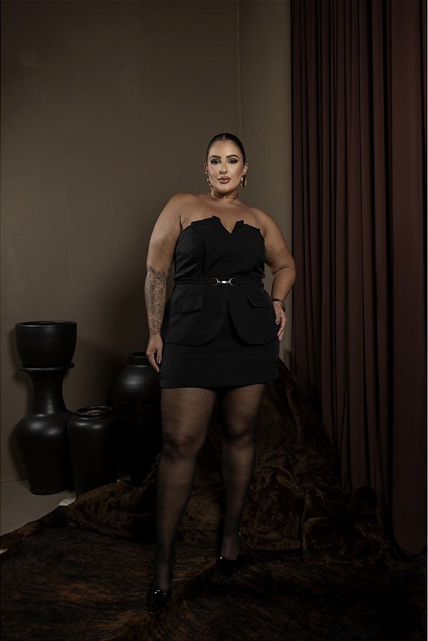 Conjunto Tomara que Caia com Shorts Saia Preto Quality Moda Plus Size dvs Outono