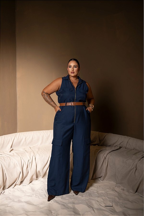 Macacão Cargo com Cinto Marinho Quality Moda Plus Size dvs Outono Preview