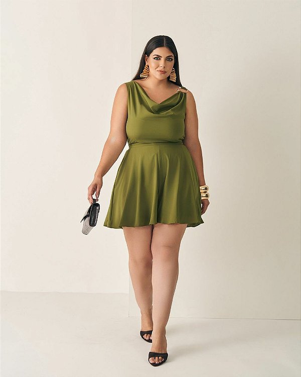 Macaquinho Degage Verde Quality Moda Plus Size Outono qbl Preview