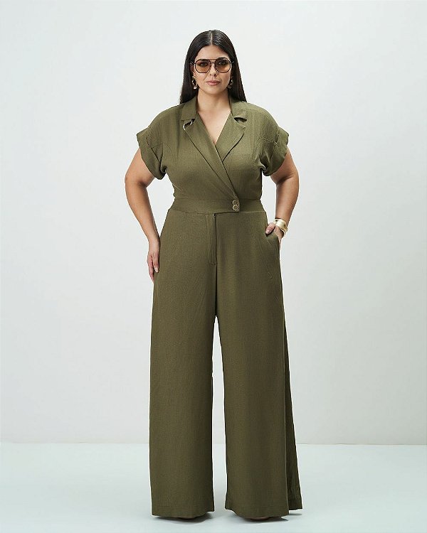 Macacão Recorte Verde Quality Moda Plus Size Outono qbl Preview