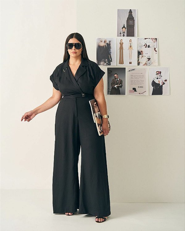 Macacão Recorte Preto Quality Moda Plus Size Outono qbl Preview