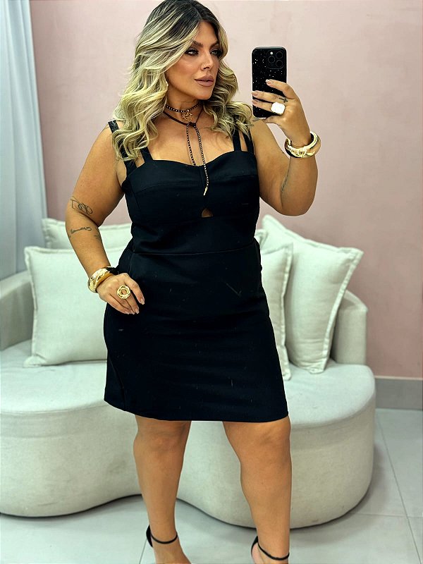 Vestido Curto Alça Dupla Preto Quality Moda Plus Size rml Outono Loja