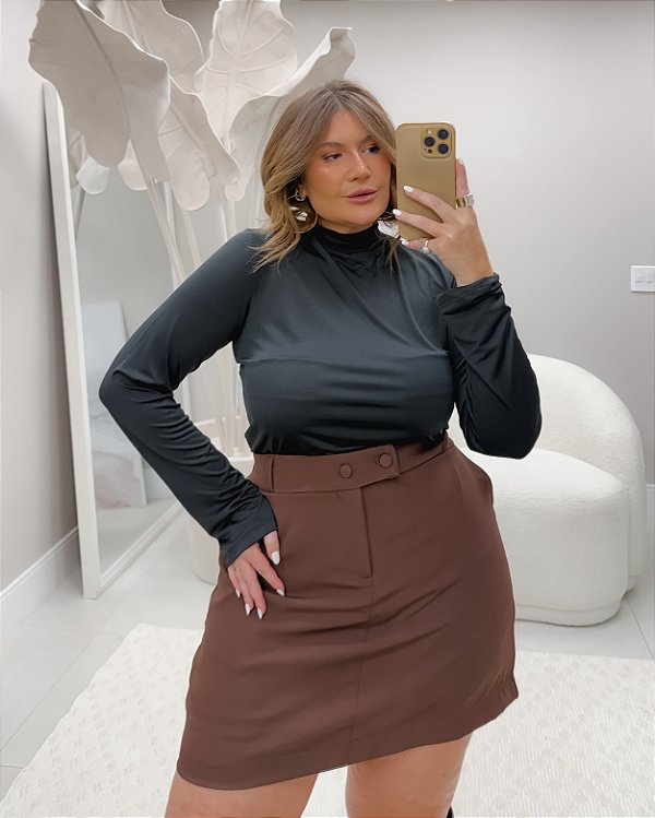Blusa Manga Longa Preta Segunda Pele Quality Moda Plus Size rml Outono Loja aura