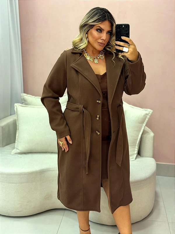 Sobretudo Lã Batida Marrom Quality Moda Plus Size rml Outono loja