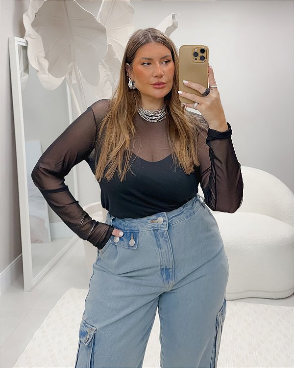 Blusa em Tule Manga Longa Preta Quality Moda Plus Size dvs Outono Preview