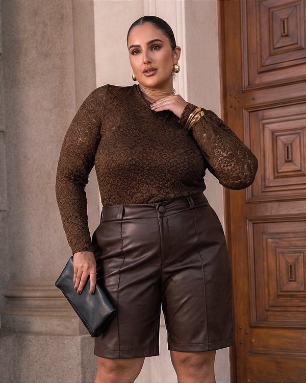 Bermuda Couro Marrom Quality Moda Plus Size Inverno mca loja