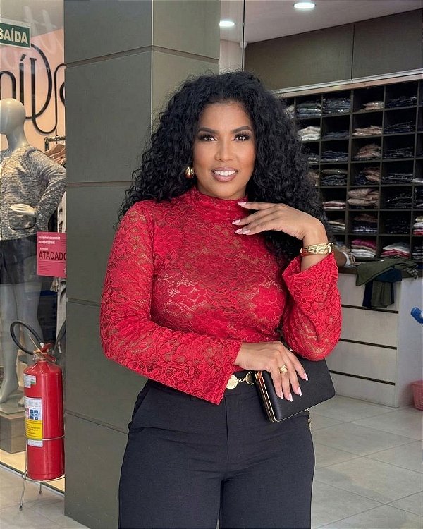 Blusa de Renda Manga Longa Vermelha Quality Moda Plus Size dub outono loja