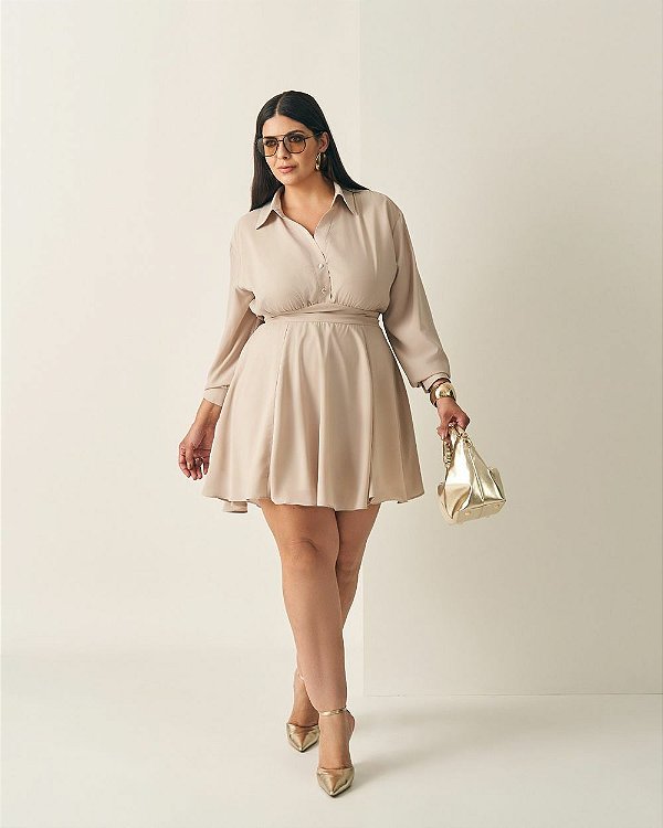 Vestido Camisa Areia Quality Moda Plus Size Outono qbl Preview