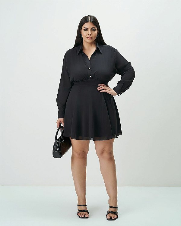 Vestido Camisa Preto Quality Moda Plus Size Outono qbl Preview