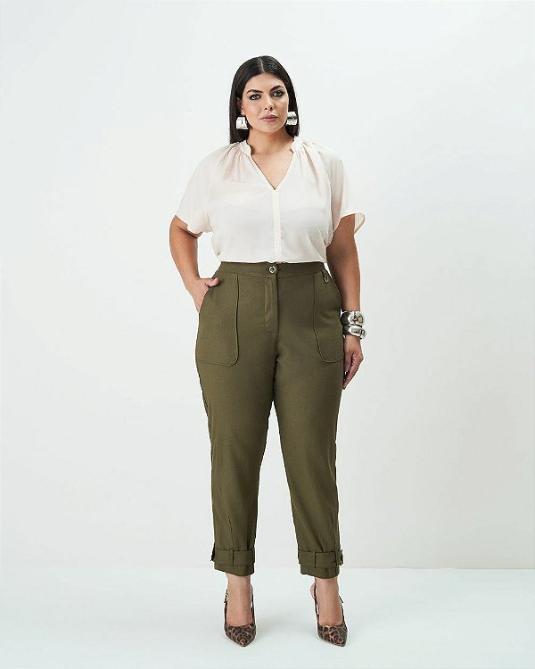 Calça com Pences Verde Quality Moda Plus Size Outono qbl Preview