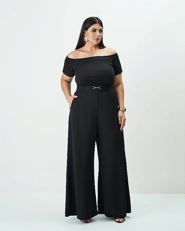 Calça Wide Preta Quality Moda Plus Size Outono qbl Preview