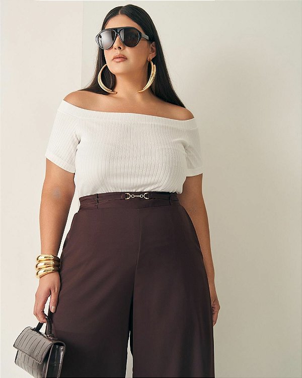 Blusa Canelada MM Off White Quality Moda Plus Size Outono qbl Preview