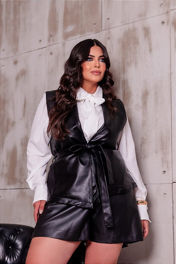 Colete Maxi Couro Preto Quality Moda Plus Size dub outono Preview