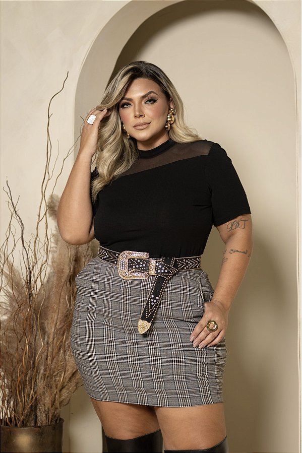 Blusa MM Malha e Tule Preta Quality Moda Plus Size mlj outono Preview