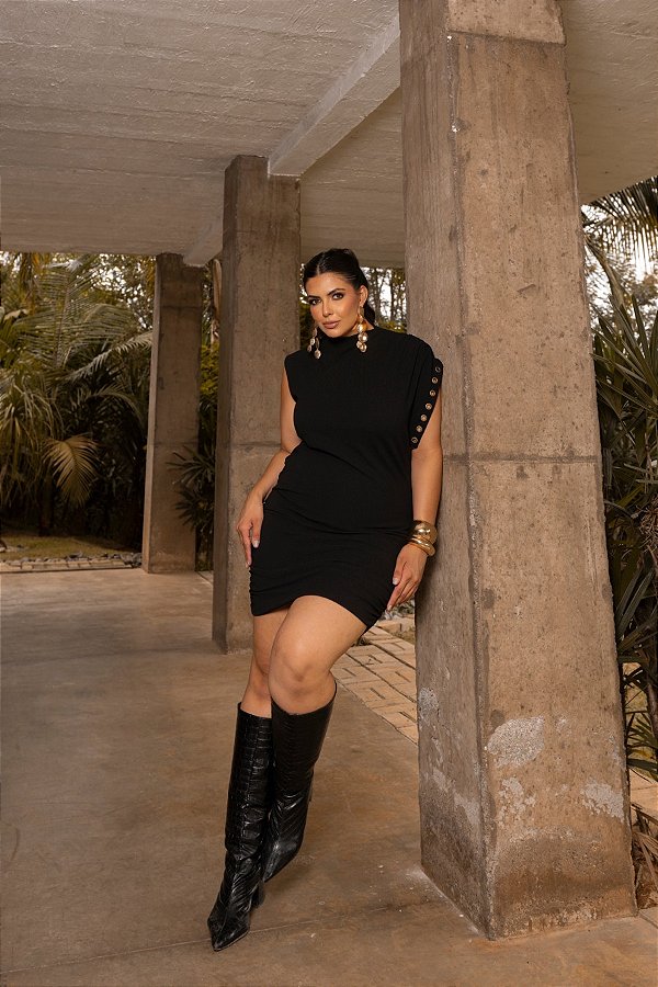 Vestido Assimétrico com Ilhós Preto Quality Moda Plus Size dvs Outono Preview Cold