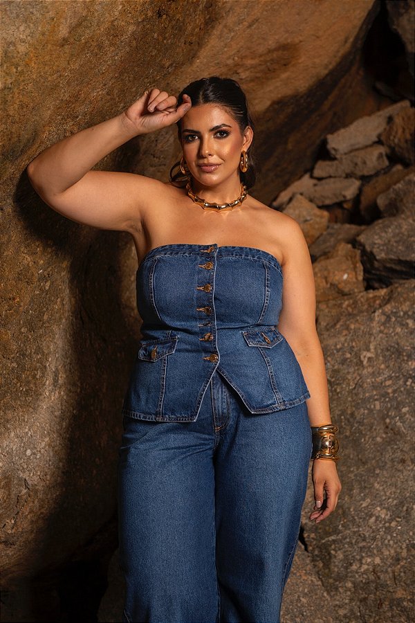 Top Denim sem Alças Blue Quality Moda Plus Size dvs Outono Preview Cold