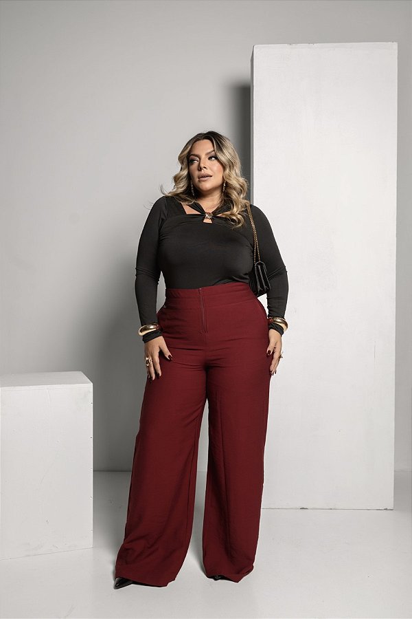 Calça Alfaiataria Zíper Marsala Quality Moda Plus Size rml Outono Preview aura