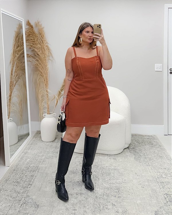 Vestido Curto Cargo Terracota Quality Moda Plus Size rml Outono Preview aura
