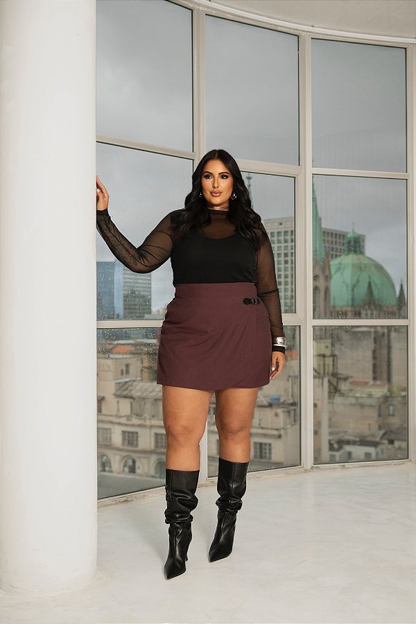 Saia Transpassada com Detalhe em Couro Borgonha Quality Moda Plus Size dvs Outono Preview town