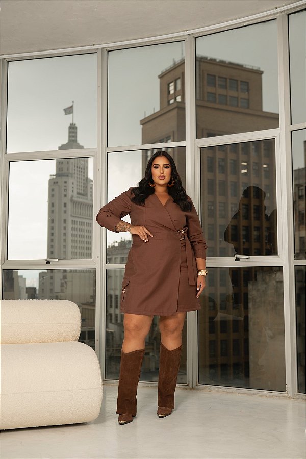 Vestido Macaquinho Transpassado Brownie Quality Moda Plus Size dvs Outono Preview town