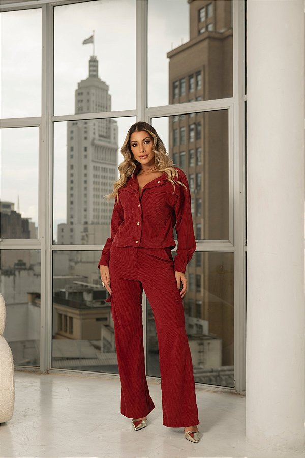 Conjunto Jaqueta com Calça Flare em Veludo Cotelê Rubi Quality Moda Plus Size dvs Outono Preview town