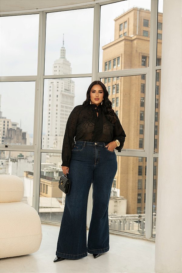 Calça Flare Jeans Blue Quality Moda Plus Size dvs Outono Preview town